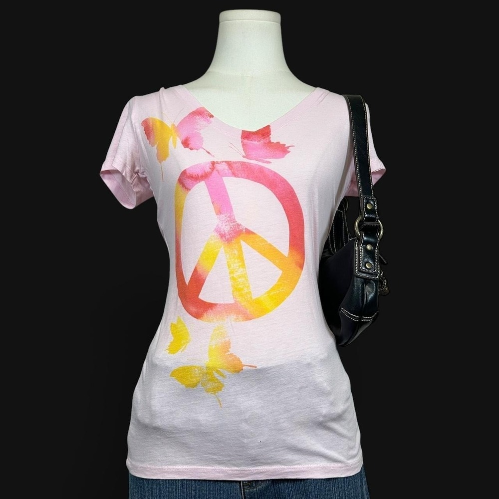 Y2K Old Navy Tie Dye Butterfly Peace Sign Tee Shirt Womens XS